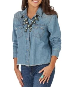 Wrangler Women's Retro Denim Cutoff Snap Shirt