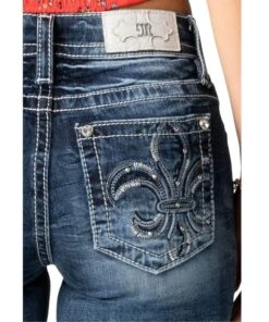 Miss Me Women's Fleur De Lis Jean -Ariaa Clothing Shop M3907B pocket
