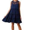 Miss Me Women's Tiered Sheer Mesh Midi Dress -Ariaa Clothing Shop MD1607T NAVY