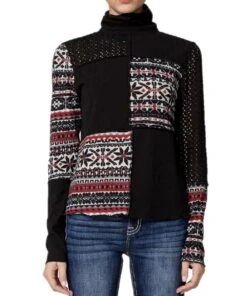 Miss Me Women's Block Print Mix Media Sweater