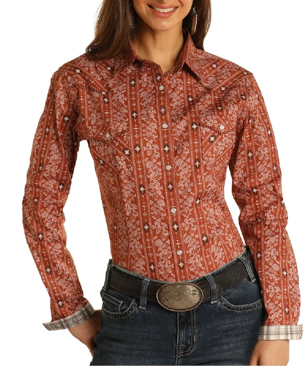 Panhandle Women's Roughstock Aztec Paisley Snap Shirt 3 Panhandle Women's Roughstock Aztec Paisley Snap Shirt