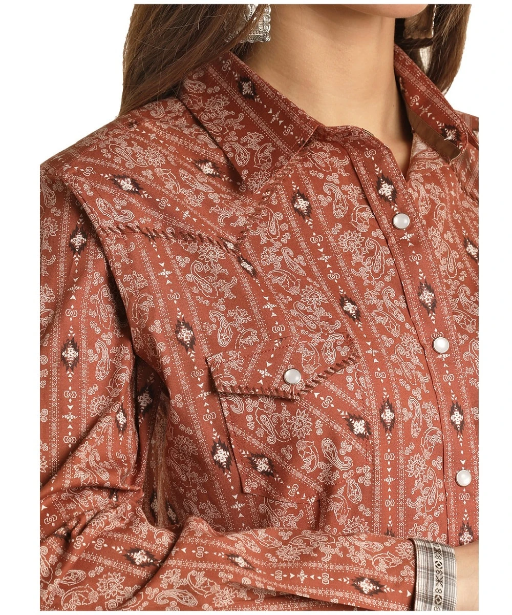 Panhandle Women's Roughstock Aztec Paisley Snap Shirt 4 Panhandle Women's Roughstock Aztec Paisley Snap Shirt - Image 2