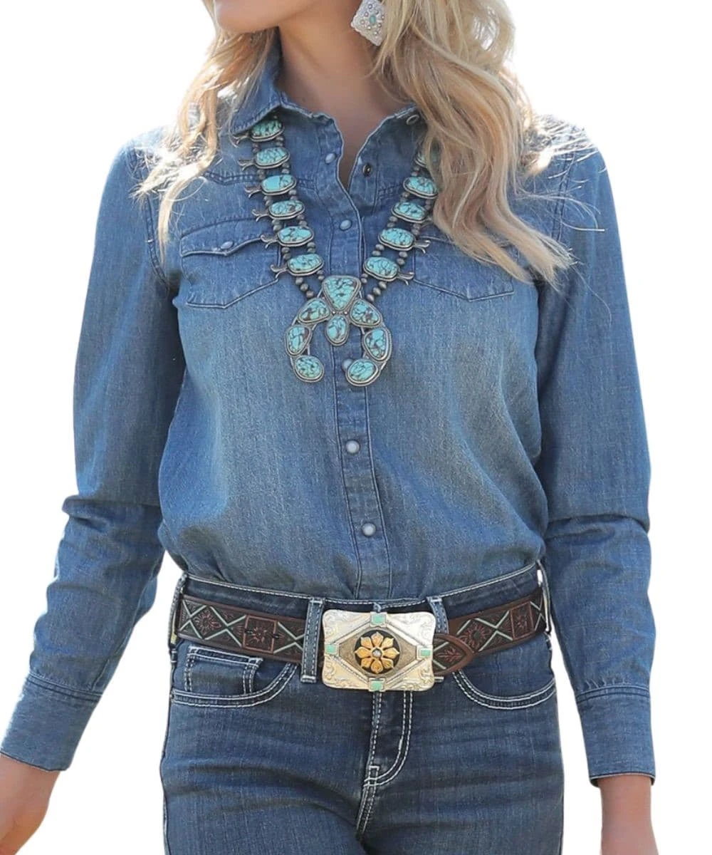 Cruel Girl Women's Denim Western Snap Shirt 3 Cruel Girl Women's Denim Western Snap Shirt
