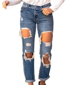 Kancan Women's Mid Rise True Boyfriend Straight Leg Jean