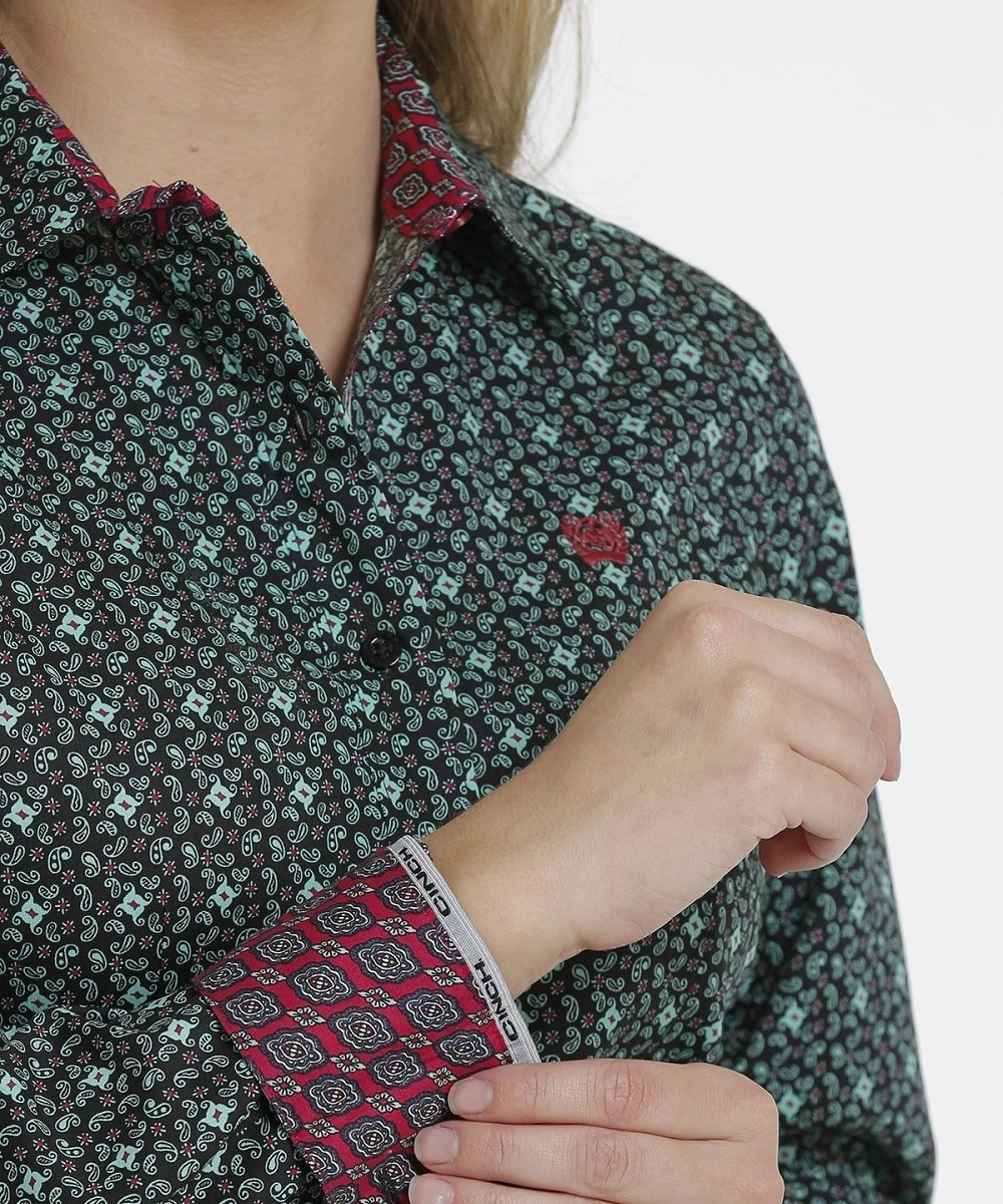 Cinch Women's Turquoise Paisley Print Button Down Shirt 4 Cinch Women's Turquoise Paisley Print Button Down Shirt - Image 2