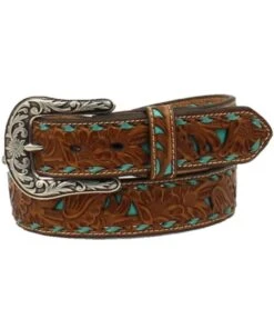 M&F Western Women's Nocona Brown Embossed With Turquoise Inlay Belt