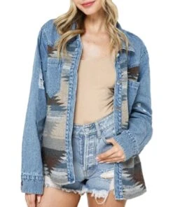 Blue B Women's Aztec & Denim Blue Shacket