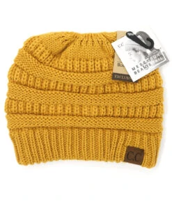 Ccbeanie Women's Solid Classic Messy Bun Beanie Tail -Ariaa Clothing Shop products MB20AMUSTARD