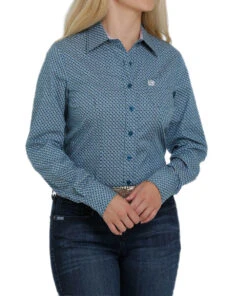 Cinch Women's Teal Print Button Down Shirt