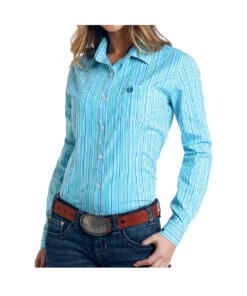 Panhandle Women's Rough Stock Classic Stripe Button Down Shirt