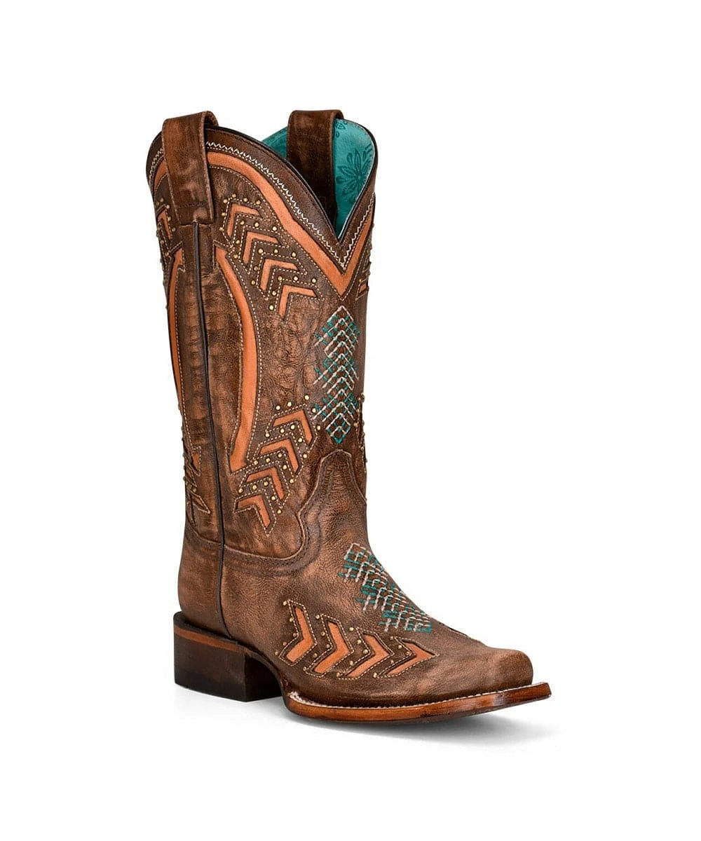 Corral Women's Embroidered Inlay Studded Square Toe Boot 3 Corral Women's Embroidered Inlay Studded Square Toe Boot